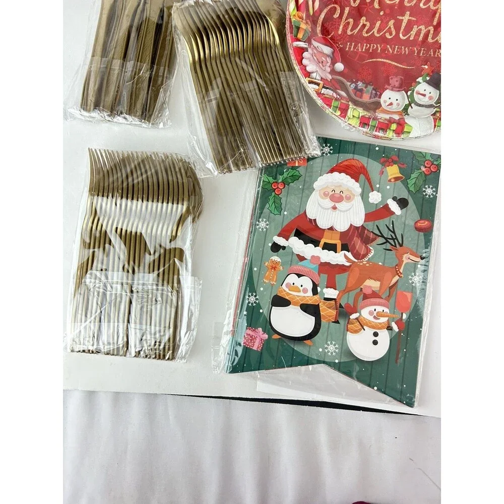 175 Pc Christmas Party Supplies Plates Napkins Merry Christmas Happy New Year